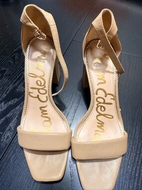 Sam Edelman Nude/Tan Ankle-Strap Block Heel Sandals